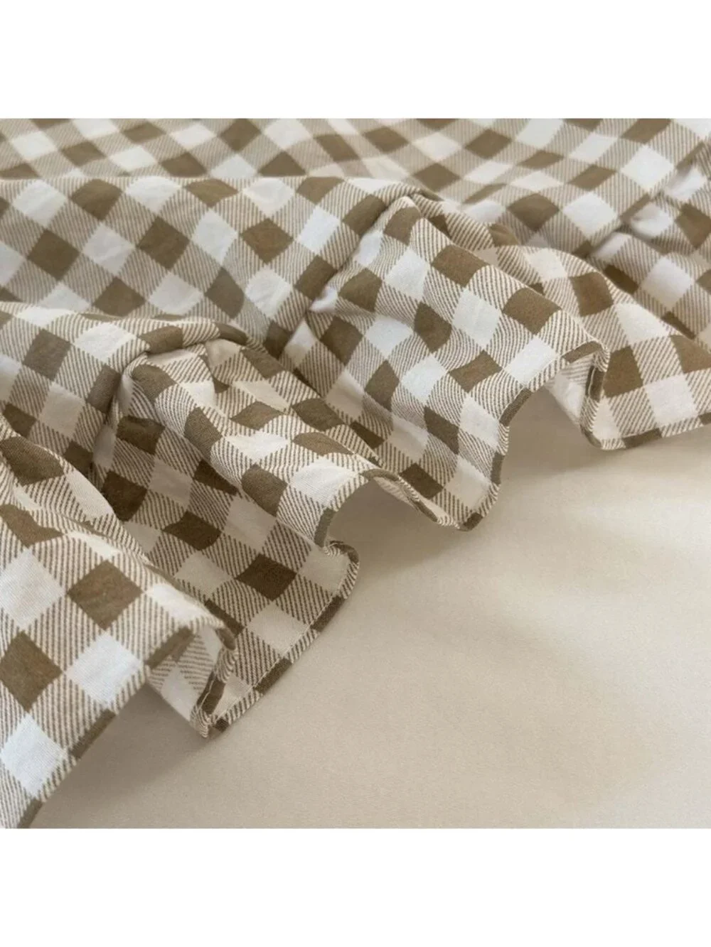 Tan Ruffled Gingham King Comforter Set | Cozy Bedding | Farmhouse Style Decor
